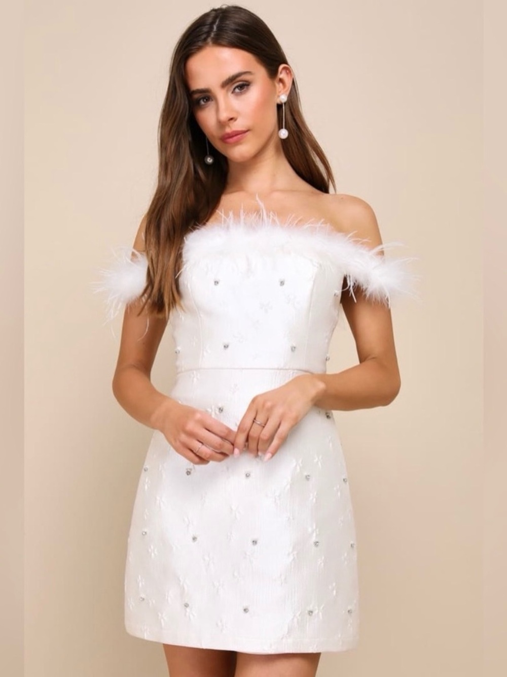 LULU’S ALWAYS CHARMING JACQUARD FEATHERED MINI DRESS